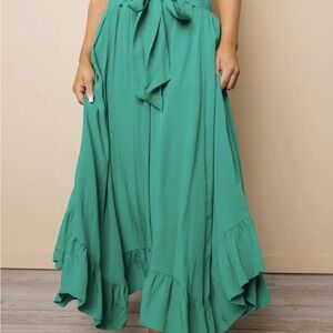 Threadgood Clothing Boho Green Ruffled Maxi Skirt - Size Small